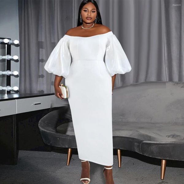 Robes de fête Long White 2024 Robe de soirée pour les femmes noires hors de l'épaule demi-manches plus taille de mariage robes formelles en stock
