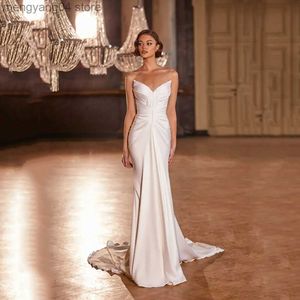 Feestjurken Lange witte satijnen mouwloze zeemeermin avondjurk luxe backless bruids bruidsjurk vloer Lange lading dames vrouwen jurk t230502