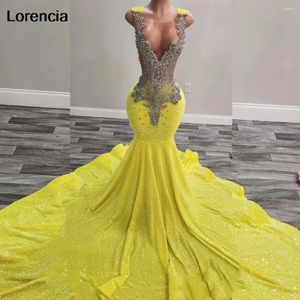 Robes de fête Lorencia Luxury Yellow Sequin Sirène Robe de bal pour les blackgirls argent Daimonds Gala Gala Vestidos de Festa YPD118