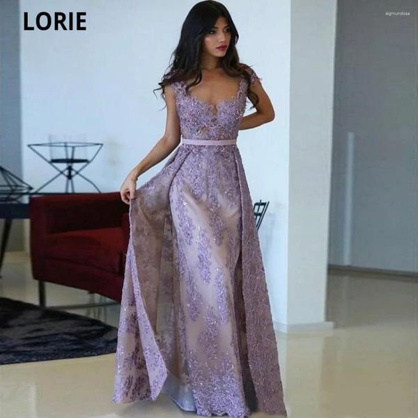 Robes de fête Lorie Elegant Evening sirène en dentelle appliquée robe de bal perlé robes de occasion spéciale avec train détachable 2024