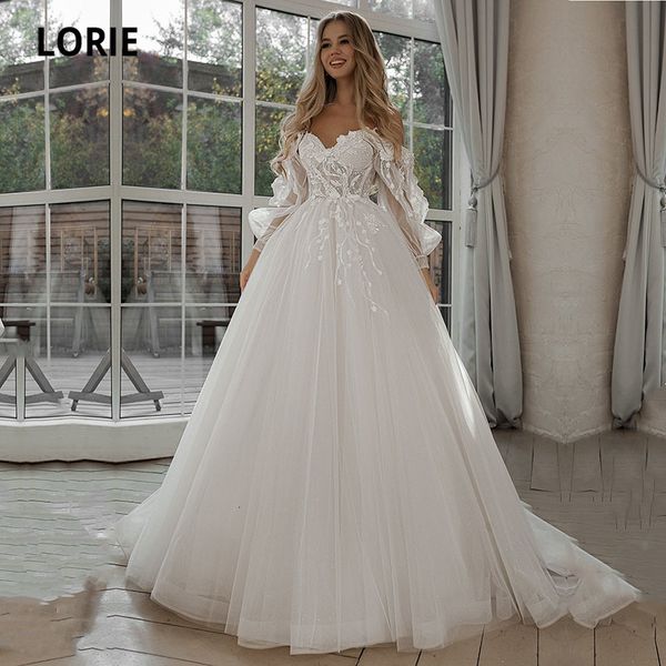 Robes de soirée LORIE paillettes robes de mariée manches bouffantes appliques dentelle 3D fleurs hors épaule Tulle Boho robe de mariée vestidos de novia 230217