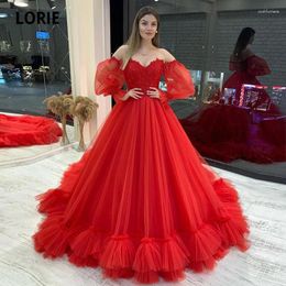 Feestjurken Lorie Vintage Beach Prom 2024 Red Sweetheart Appliques Puff Mouwen A-Line Arabische avondjurk Tule lange jurk