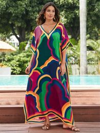 Robes de fête Lorylei 2024 Été Summer Bohemian Imprimé Kaftan Long Robe pour femmes Sexy V Neck Batwing Sleeve Robe Moo Q1594