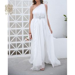 Feestjurken Lovely Bridesmeisje Side Slit White Off Off Schouder Patchwork Robes de Cocktail Wedding Prom 2023 230221