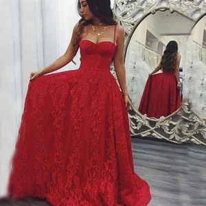 Robes de soirée robe de soirée à col bas rouge longue dentelle appliques robe formelle jupe de bal personnalisée bretelles spaghetti