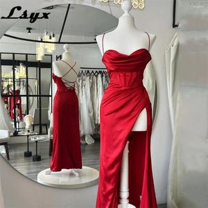 Vestidos de fiesta lsyx sexy spaghetti correas de capucha cuello sin mangas sin mangas vestidos de baile de baile de satén llave de lado alto longitud de tobillo sin tobillo