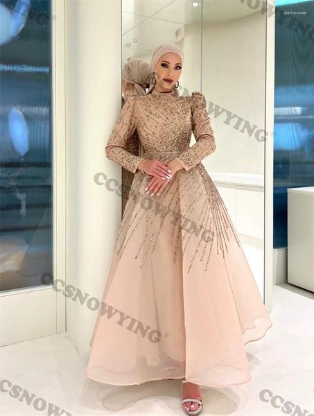 Robes de fête Appliques de luxe Organza de soirée musulmane perle Hijab Islamic Formal Robe Prom Dress Arabia Dubai Robe