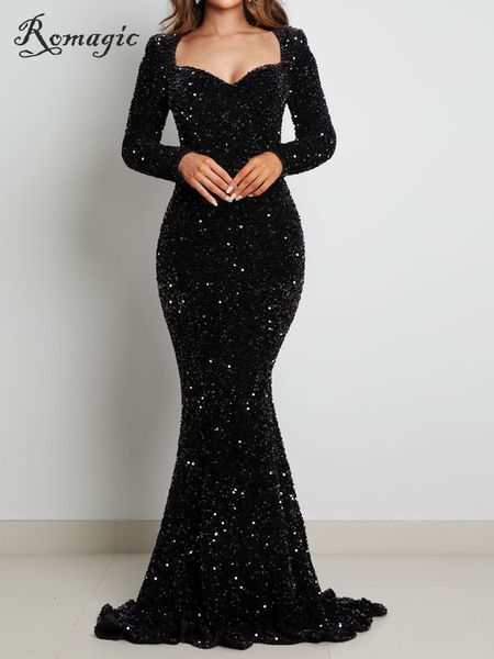 Robes de soirée de luxe noir à manches longues robe de soirée paillettes extensible velours col en V sirène bal étage longueur robe bordeaux robe d'hiver 230310