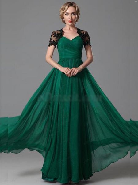 Vestidos de fiesta de lujo con manga del cabo vestido de banquete vestido de noche verde encaje negro 2023 sirena gasa elegante mujer caridad Gala Robe