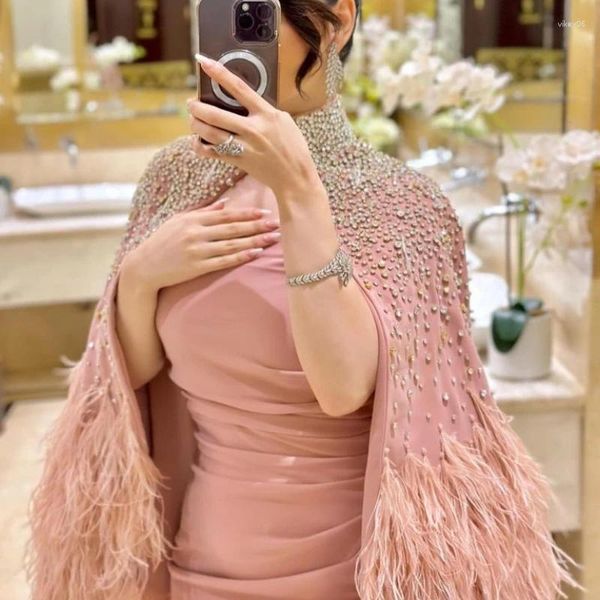 Robes de fête Luxury Dubaï Perles du soir Pink High Necy