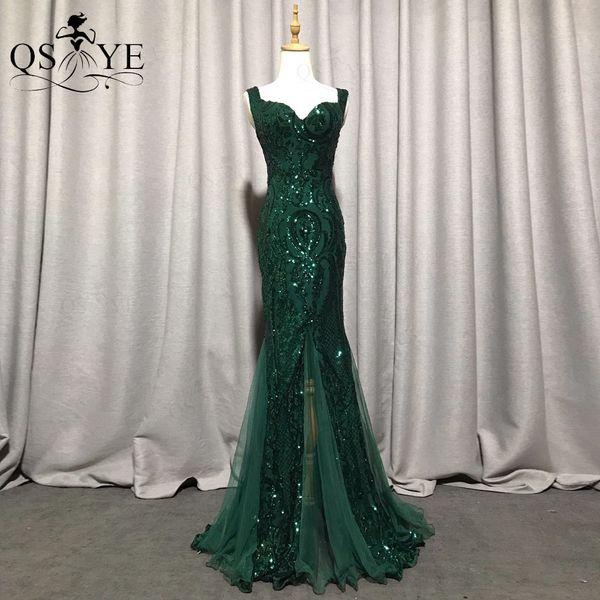 Robes de soirée de luxe émeraude robes de soirée vert pailleté longue sirène robe de bal paillettes élégante robe de soirée motif dentelle robe formelle 230210