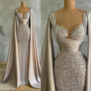 Robes de soirée de luxe sirène soirée avec chapeau manches paillettes formelle princesse robes de bal arabe robe de soriee2024 robes noche abiye