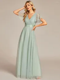 Robes de soirée de luxe mère de la robe de mariée femmes col en V longueur au sol 2024 mousseline de soie sexy menthe vert demoiselle d'honneur