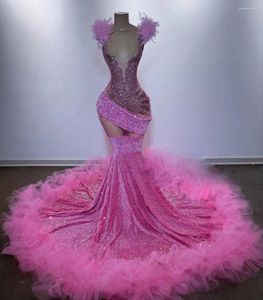 Robes de fête Luxury Rose Prom Sirène 2024 Perles de strass de ramiage Sequin Femmes Banes d'anniversaire Vestidos de Festa