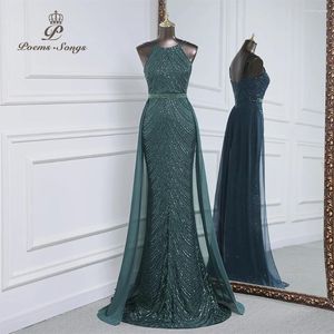 Robes de soirée de luxe paillettes sirène robe de soirée avec train en mousseline de soie détachable bal pour les femmes de mariage