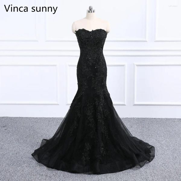 Robes de fête luxe sexy noire perle sirène tulle appliques robe de soirée chérie sans manches élégant bal 2024 pour les femmes