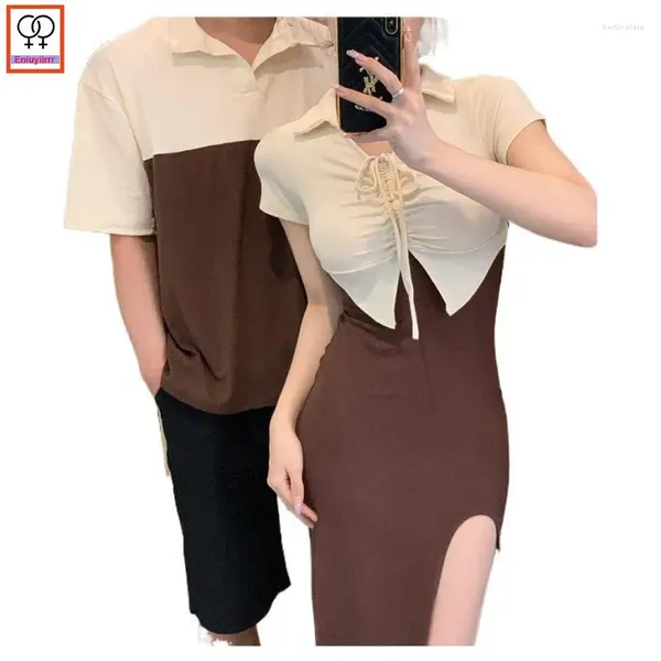 Robes de soirée assorties vêtements de couple fente fendue tenues hommes femmes amoureux vacances saint valentin filles de noël mignon lune de miel t-shirt robe