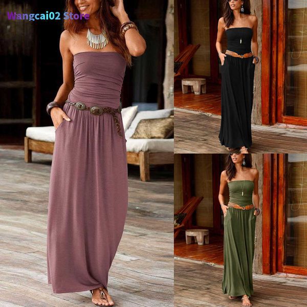 Vestidos de fiesta Maxi Dress Tube Top Womens Bandeau Holiday Off Shoulder Vestido largo Ladies Summer New Fashion Solid Sundress Vestidos Robe Femme 020723H