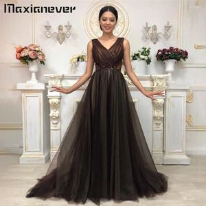 Feestjurken Maxianever V-Neck Tank A-Line Black Prom-jurk voor Weddings Festa de Casamento