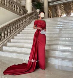 Feestjurken meetlove rode satijnen zeemeermin avond een schouderschede formele prom jurk Arabia dubai vier jurken met trein