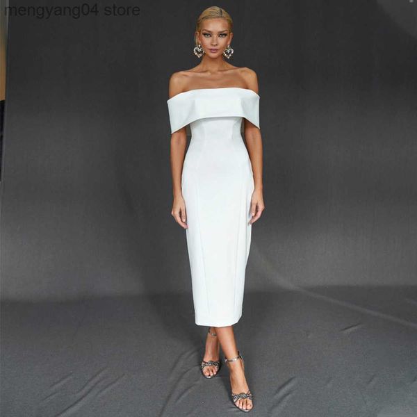 Robes de soirée robe de mariée midi simple hors de l'épaule gaine / colonne robe de mariée pour les femmes 2023 mariée dos nu courte robe de réception nuptiale T230502