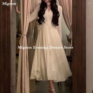 Feestjurken mignon chiffon a-line v-neck ruche arab prom jurk enkellengte saoedische elegante formele avondjurk voor vrouwen 2024