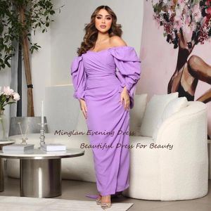 Feestjurken minglan elegante lange avondjurk van de schouder op volle mouw mode rechte formele paarse prom jurk voor sexy vrouw 2024