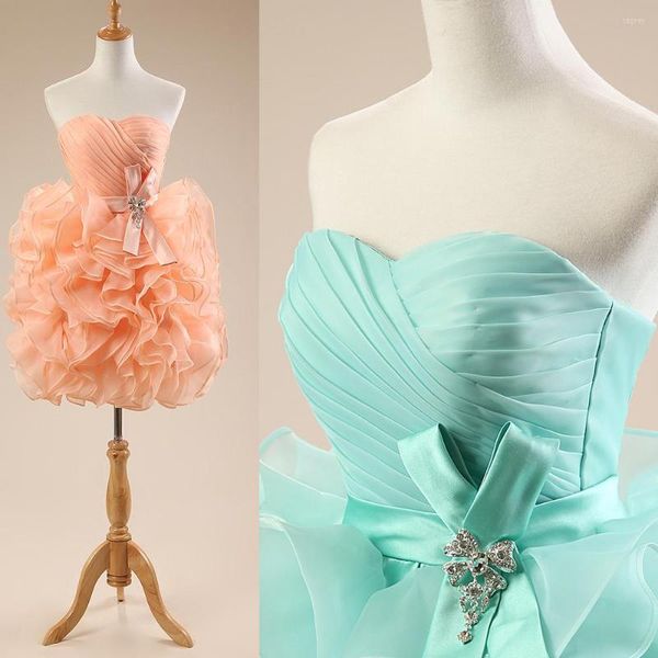 Robes de fête mini-longueur en orgue à volants Robe de cocktail de soirée ruched chérie sur mesure corset sans arrière-dessus au-dessus du genou invité de mariage