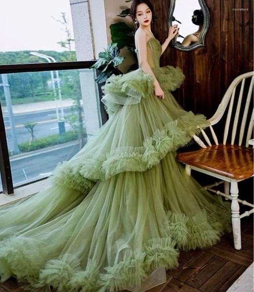 Robes de soirée vert menthe A-ligne bretelles de bal chérie robe de soirée en tulle longue 2023 robe formelle