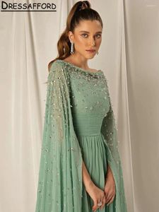 Feestjurken Mint Green Diamonds Beading Dubai Avondjurk A-lijn linten Ribbons Pleit Chiffon Saoedi-Arabische formele jurk