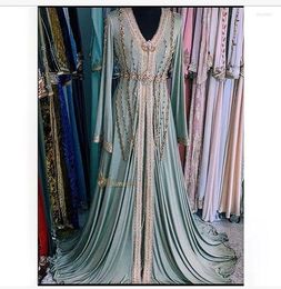 Feestjurken mint lange mouw prom 2024 luxe kristal kralen Marokkaanse kaftan caftan Hennalook moslim avondjurken vestidos formais