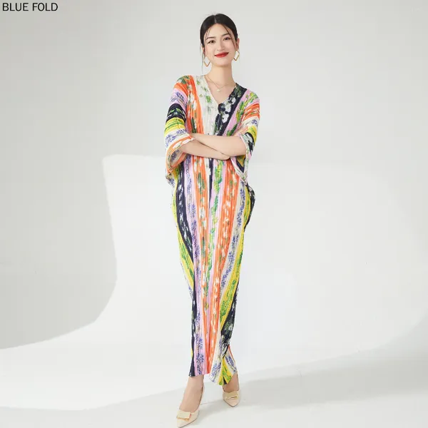 Robes de fête Robe miyake pour femmes Style de vacances imprimé plissé élégant longue robe à la mode