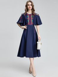 Robes de soirée MoaaYina Designer 2023 été mode robe femmes papillon manches imprimé Vintage taille haute