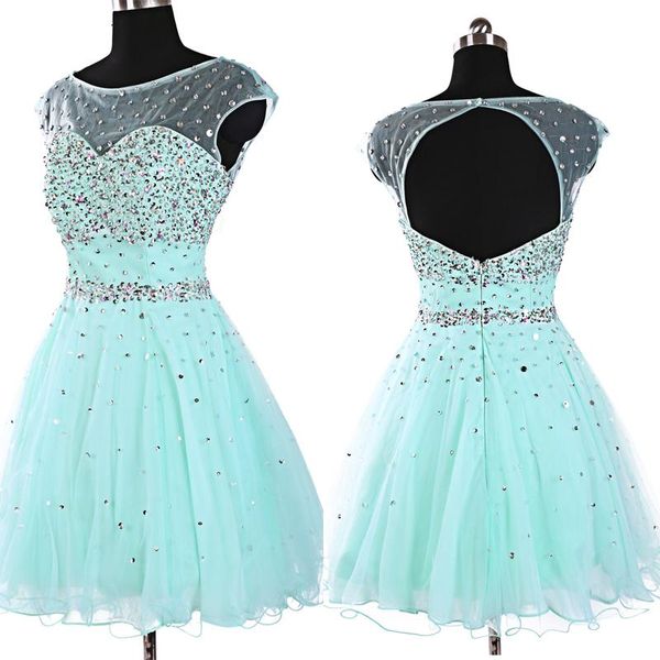 Robes de soirée modeste abordable menthe a-ligne Mini robe de bal en Tulle belle douce Cocktail perles de retour paillettesParty