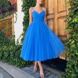 Vestidos de fiesta modestos de longitud azul 2024 vestidos de noche de novia plisado vestido de dama de honor más joven