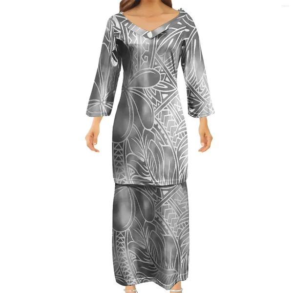 Robes de fête pour la fête mère plus taille femme église tops jupes femme 2 pièces style logo personnalisé logo polynésien tribal tonga puletasi