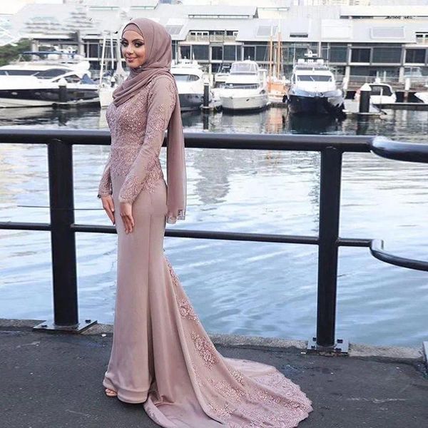 Robes de fête Appliques de soirée musulmane Sirène Sircaises Longue avec foulard Islamic Dubaï Saudi Arabe Prom Vobe Abendkleider 2024