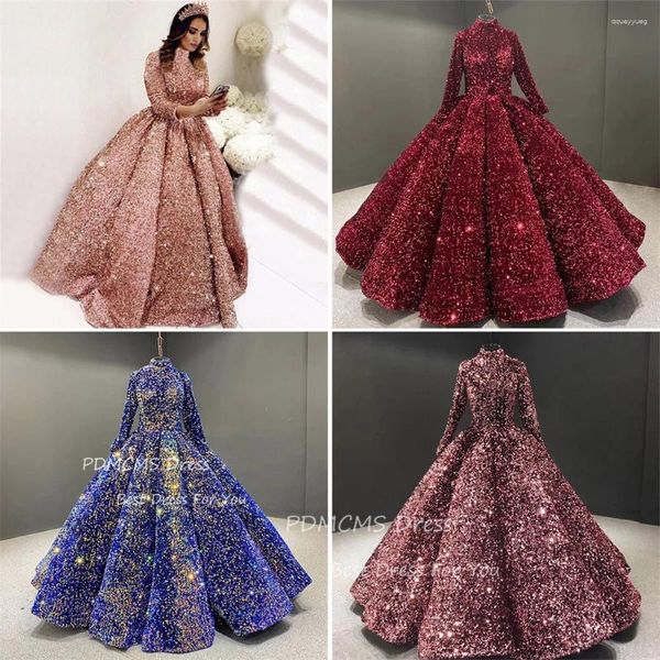 Vestidos de fiesta musulmán brillante oro boda 2024 lentejuelas vestido de novia de lujo talla grande mujeres HA2068 hecho a medida