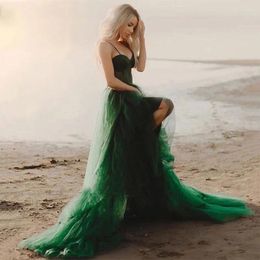 Robes de fête Mvozein Dark Green Darling Open Back A-Line Spaghetti Strap Tulle Prom Robe Soirée Robe Place Important