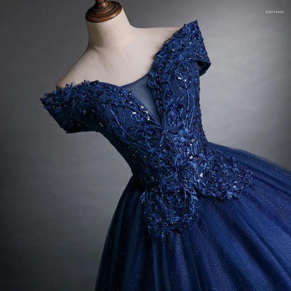 Robes de soirée bleu marine dame fille femmes princesse demoiselle d'honneur banquet bal performance danse robe de bal robe