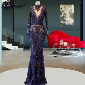 Robes de fête Navy Blue Middle East Evening 2024 Plus taille Illusion Robes sirènes