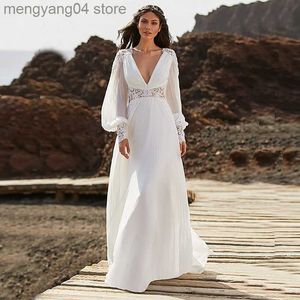 Vestidos de fiesta Nuevos encantadores vestidos de boda nupciales de encaje boho Manga larga Escote en V Vestidos de novia sin espalda para novia Tren de barrido 2022 T230502