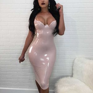 Robes de soirée Nouvelle Robe D'été Femmes Sexy Party Club Robe Nouvelle Robe Femme PU Robe Latex Brillant Sexy Moulante Midi Robe M-4XL P230515