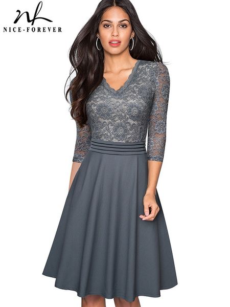 Robes de soirée Nice-forever Vintage Black Flower Elegant Lace Ruffle vestidos See Through Sleeve A-Line Pinup Business Women Flare Dress A062 230322