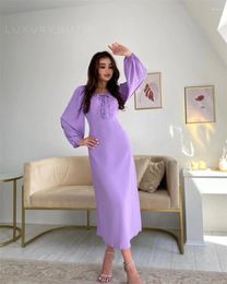 Feestjurken Noble Purple Square Neckline Prom -jurk -lengte met lange mouwen 's avonds zomer voor dames2024