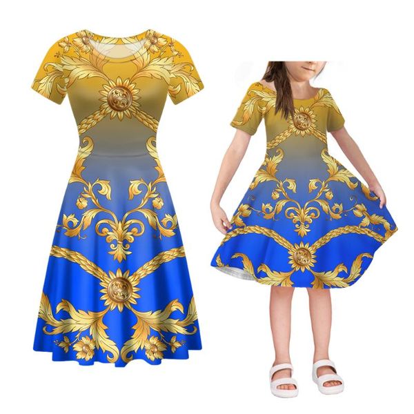 Vestidos de fiesta Noisydesigns Lujo Barroco Gradado Familia Ropa Combinando Europen Dorado Floral Madre Hija Dress Set