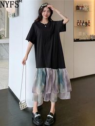 Robes de fête NYFS 2024 Summer Korea Woman Dress Vestidos Robe Elbise Loose Plus taille patchwork Organza Imprime