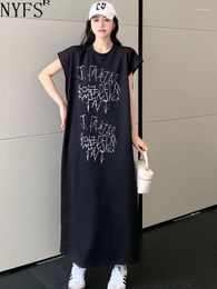 Robes de fête NYFS 2024 Summer Korea Woman Dress Vestidos Robe Elbise Loose Plus Lettre de taille Prince Short Sleeve Long