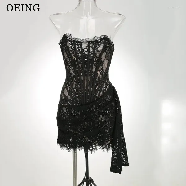 Robes de fête Oeing Black A-Line Sirène Prom Sexy Sexy sans bretelles Lace Mini Robe de soirée pour femmes Viens de robe spéciale Vestidos de Gala