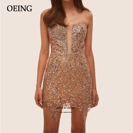 Robes de fête Oeing Skin Sequin Exquisite Night Dress Vestidos plissés sans bretelles